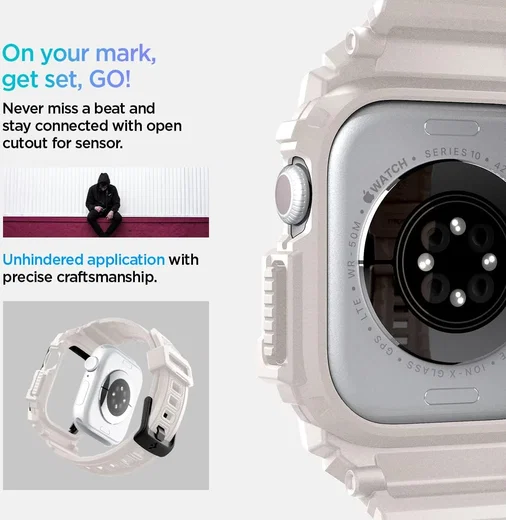 Spigen Rugged Armor Pro - Apple Watch 11/10 42MM - Hoesje en Bandje - Beige afbeelding 6