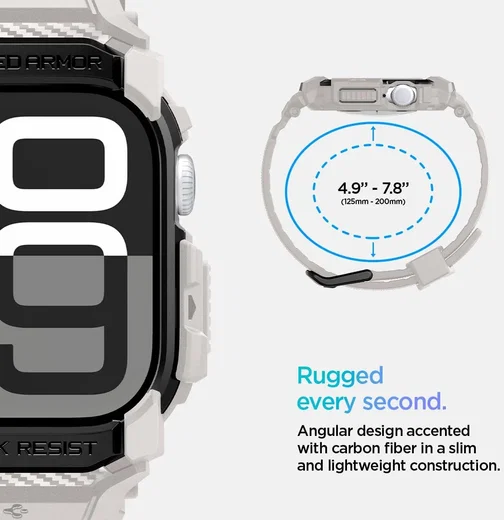 Spigen Rugged Armor Pro - Apple Watch 11/10 42MM - Hoesje en Bandje - Beige afbeelding 8
