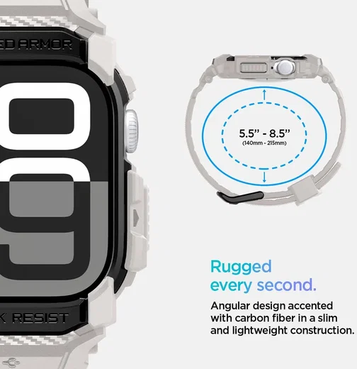 Spigen Rugged Armor Pro - Apple Watch 11/10 46MM - Hoesje en Bandje - Beige afbeelding 7