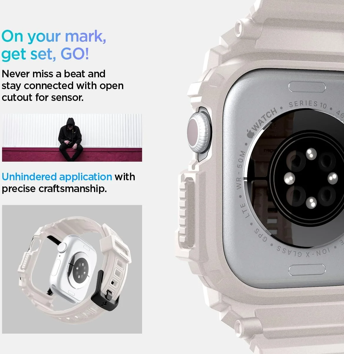 Spigen Rugged Armor Pro - Apple Watch 11/10 46MM - Hoesje en Bandje - Beige afbeelding 8