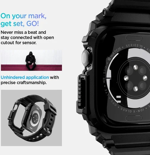 Spigen Rugged Armor Pro - Apple Watch 11/10 42MM - Hoesje en Bandje - Zwart afbeelding 5