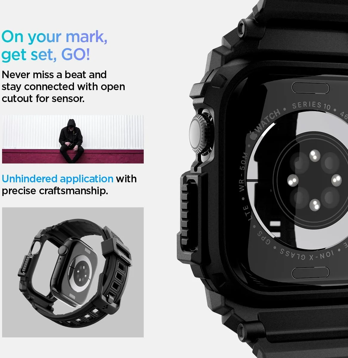 Spigen Rugged Armor Pro - Apple Watch 11/10 46MM - Hoesje en Bandje - Zwart afbeelding 11