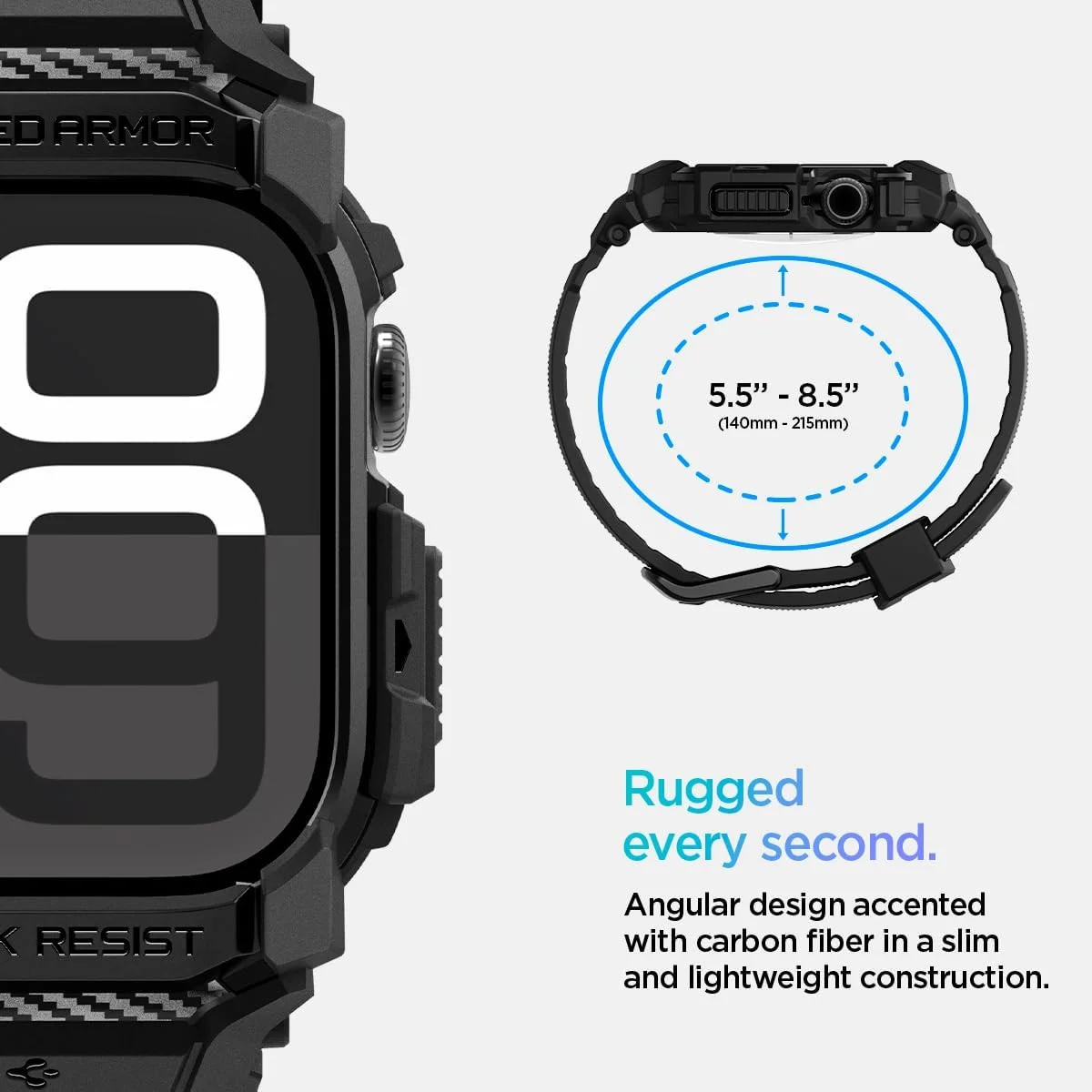 Spigen Rugged Armor Pro - Apple Watch 11/10 46MM - Hoesje en Bandje - Zwart afbeelding 5