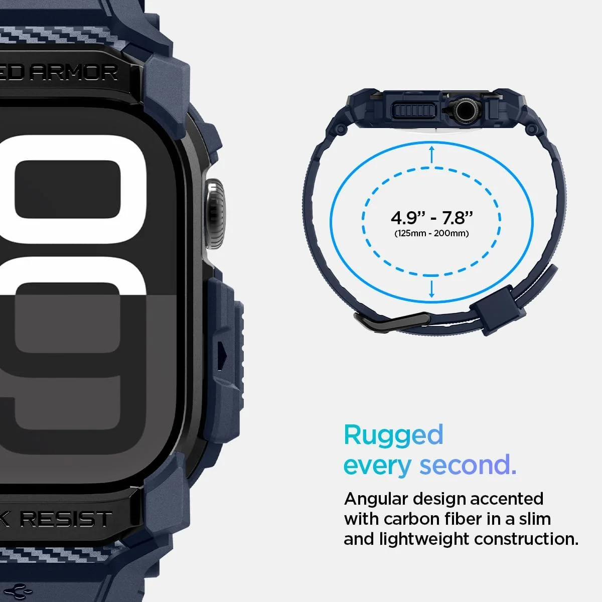 Spigen Rugged Armor Pro - Apple Watch 11/10 42MM - Hoesje en Bandje - Blauw afbeelding 8