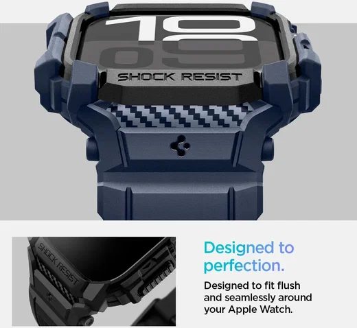 Spigen Rugged Armor Pro - Apple Watch 11/10 46MM - Hoesje en Bandje - Blauw afbeelding 11