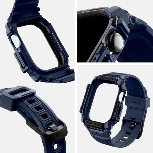Spigen Rugged Armor Pro - Apple Watch 11/10 46MM - Hoesje en Bandje - Blauw afbeelding 13