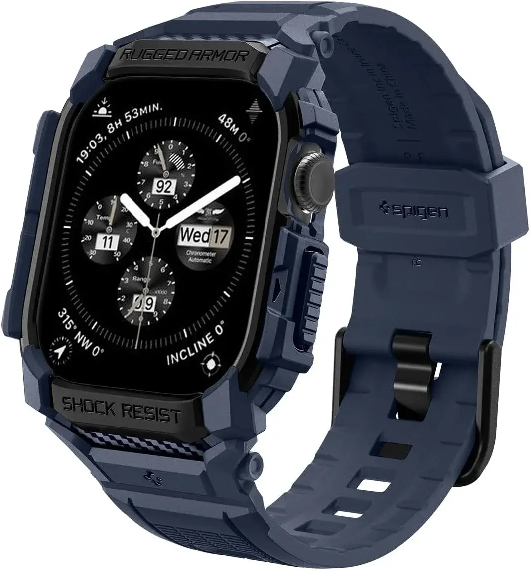 Spigen Rugged Armor Pro - Apple Watch 11/10 46MM - Hoesje en Bandje - Blauw afbeelding 14