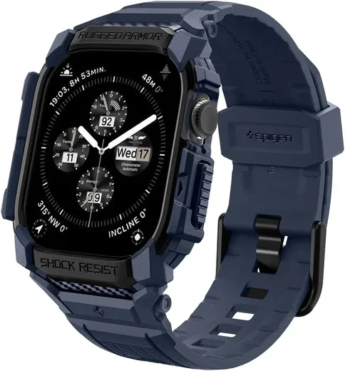 Spigen Rugged Armor Pro - Apple Watch 11/10 46MM - Hoesje en Bandje - Blauw afbeelding 14