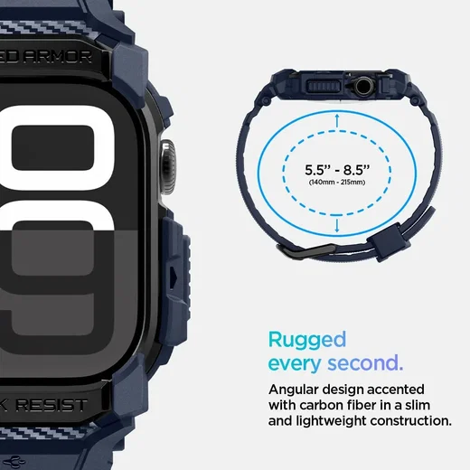 Spigen Rugged Armor Pro - Apple Watch 11/10 46MM - Hoesje en Bandje - Blauw afbeelding 5