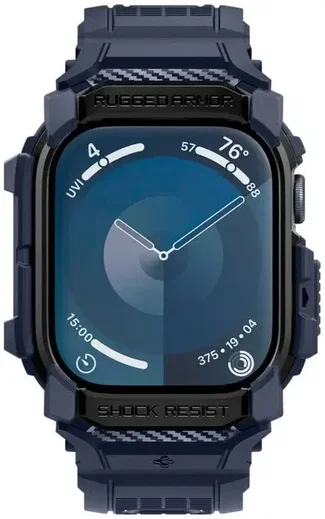 Spigen Rugged Armor Pro - Apple Watch 11/10 46MM - Hoesje en Bandje - Blauw afbeelding 6
