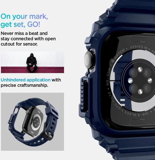 Spigen Rugged Armor Pro - Apple Watch 11/10 46MM - Hoesje en Bandje - Blauw afbeelding 7