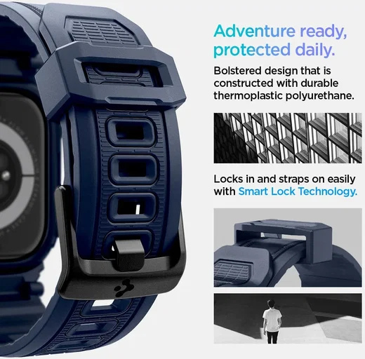 Spigen Rugged Armor Pro - Apple Watch 11/10 46MM - Hoesje en Bandje - Blauw afbeelding 9