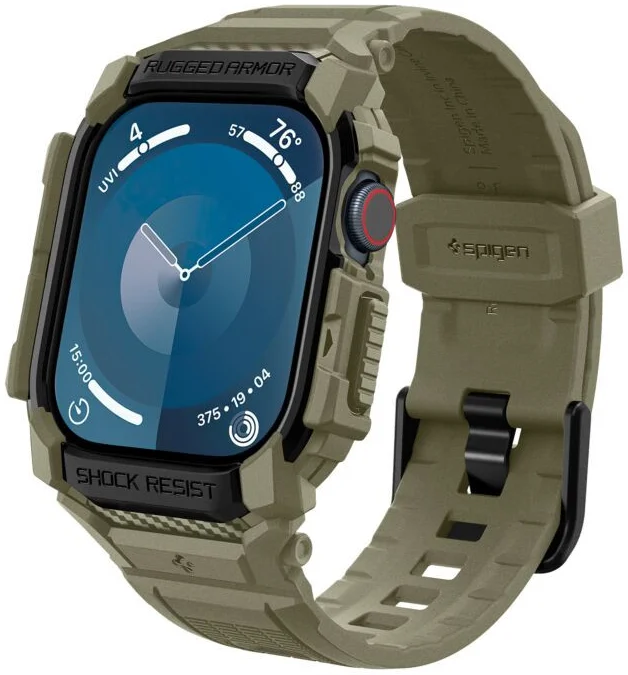 Spigen Rugged Armor Pro - Apple Watch 11/10 46MM - Hoesje en Bandje - Khaki afbeelding 1