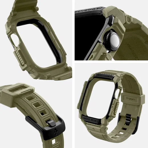Spigen Rugged Armor Pro - Apple Watch 11/10 46MM - Hoesje en Bandje - Khaki afbeelding 13