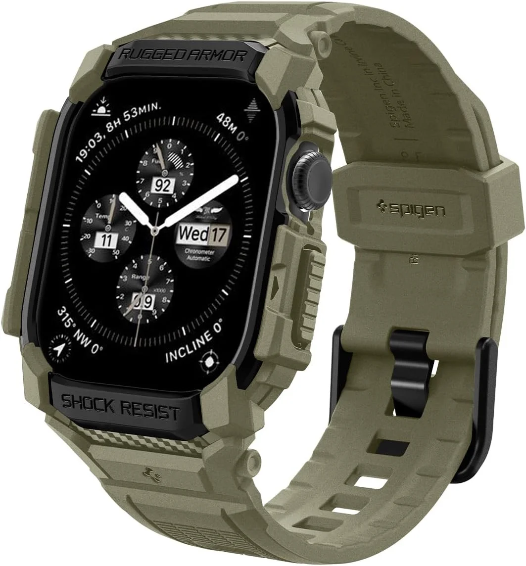 Spigen Rugged Armor Pro - Apple Watch 11/10 46MM - Hoesje en Bandje - Khaki afbeelding 14