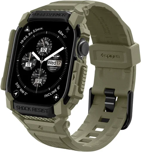 Spigen Rugged Armor Pro - Apple Watch 11/10 46MM - Hoesje en Bandje - Khaki afbeelding 14