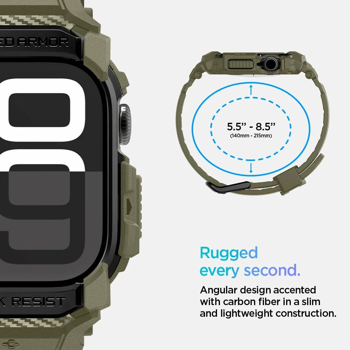 Spigen Rugged Armor Pro - Apple Watch 11/10 46MM - Hoesje en Bandje - Khaki afbeelding 5