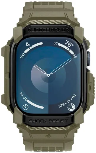 Spigen Rugged Armor Pro - Apple Watch 11/10 46MM - Hoesje en Bandje - Khaki afbeelding 6