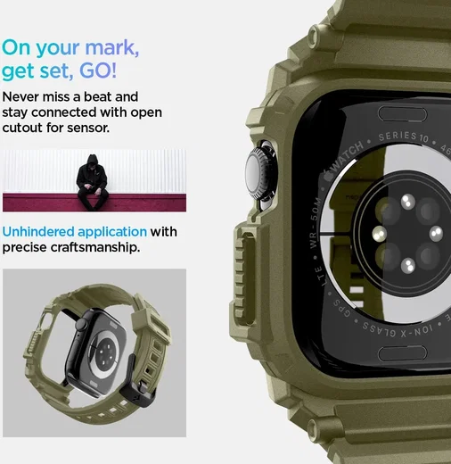 Spigen Rugged Armor Pro - Apple Watch 11/10 46MM - Hoesje en Bandje - Khaki afbeelding 7