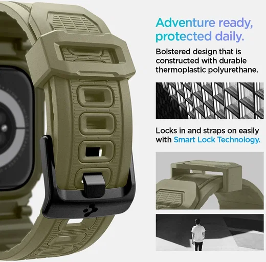 Spigen Rugged Armor Pro - Apple Watch 11/10 46MM - Hoesje en Bandje - Khaki afbeelding 9