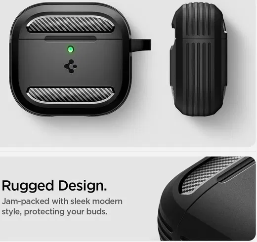 Spigen Rugged Armor Apple AirPods 4 Hoesje Carbon Fiber Zwart afbeelding 5
