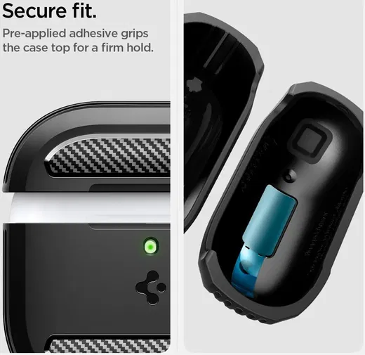 Spigen Rugged Armor Apple AirPods 4 Hoesje Carbon Fiber Zwart afbeelding 6