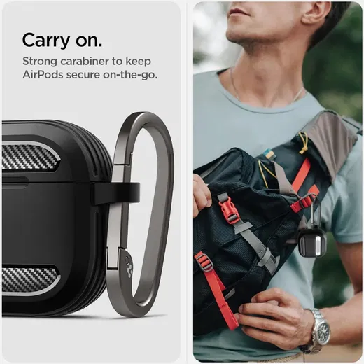 Spigen Rugged Armor Apple AirPods 4 Hoesje Carbon Fiber Zwart afbeelding 7