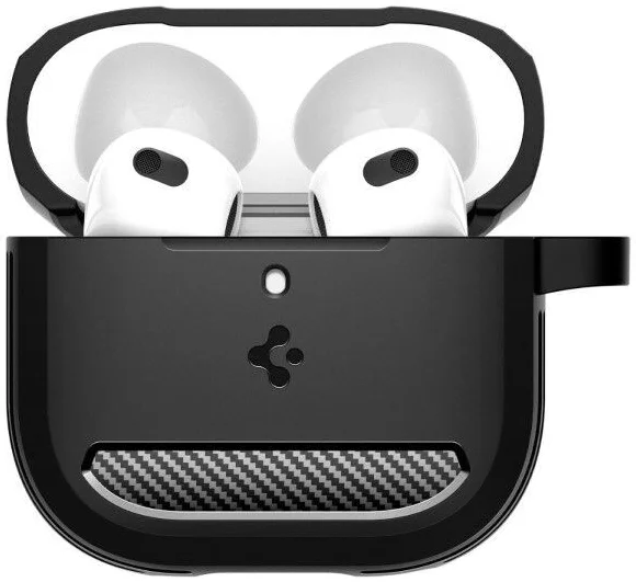 Spigen Rugged Armor Apple AirPods 4 Hoesje Carbon Fiber Zwart afbeelding 2