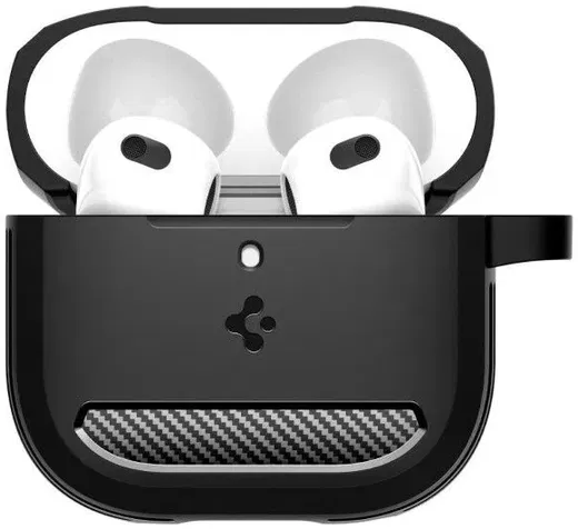 Spigen Rugged Armor Apple AirPods 4 Hoesje Carbon Fiber Zwart afbeelding 2