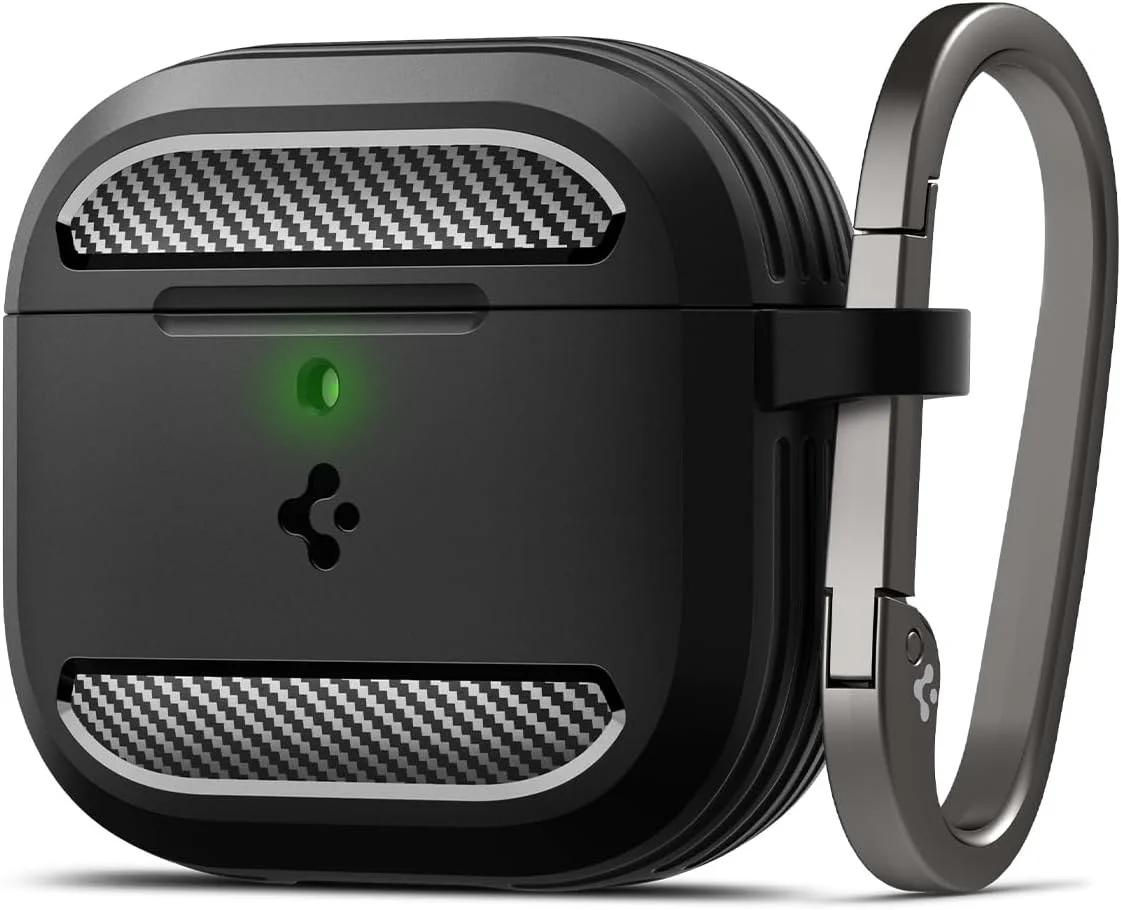 Spigen Rugged Armor Apple AirPods 4 Hoesje Carbon Fiber Zwart afbeelding 1