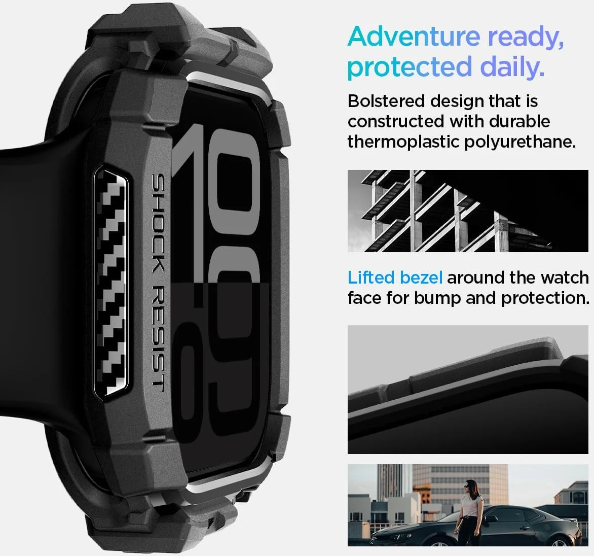 Spigen Rugged Armor - Apple Watch 11/10 42MM Hoesje - Zwart afbeelding 6