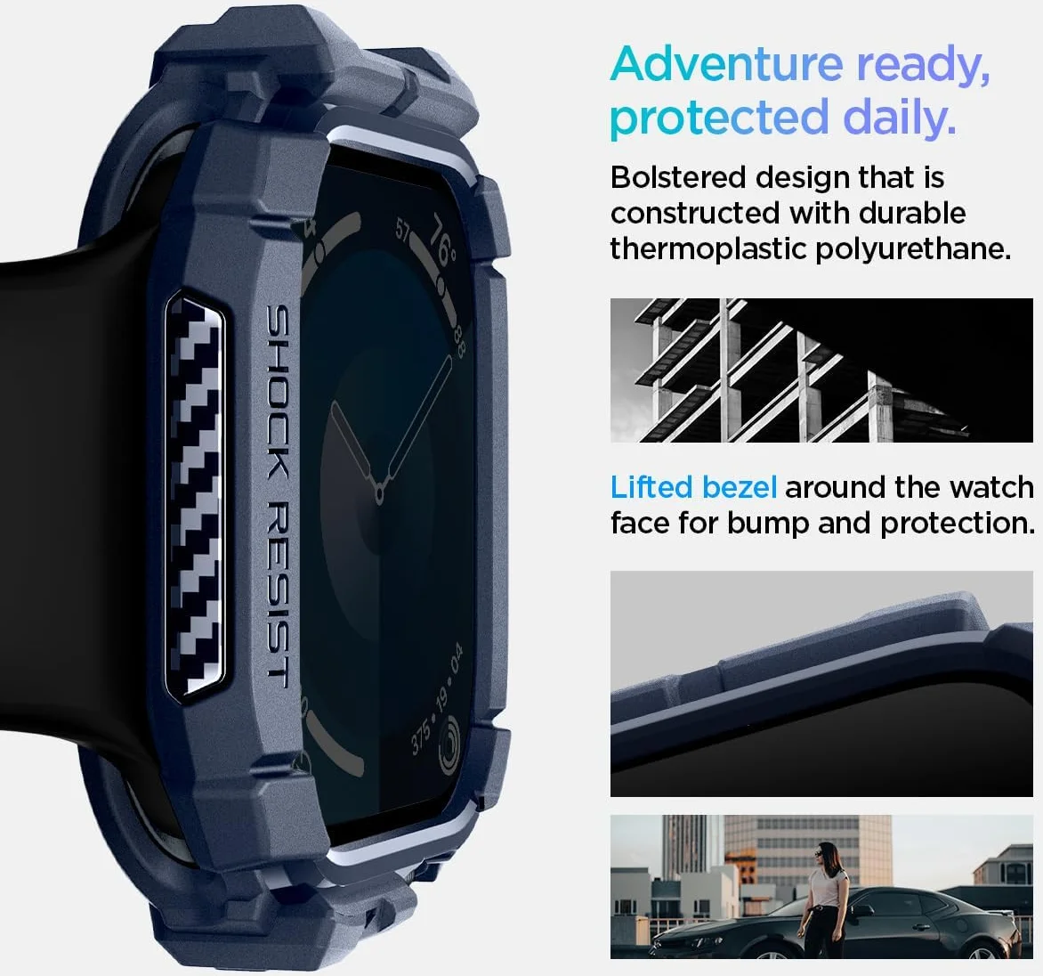 Spigen Rugged Armor - Apple Watch 11/10 42MM Hoesje - Blauw afbeelding 6