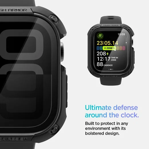 Spigen Tough Armor - Apple Watch 11/10 46MM Hoesje Full Protect - Zwart afbeelding 6