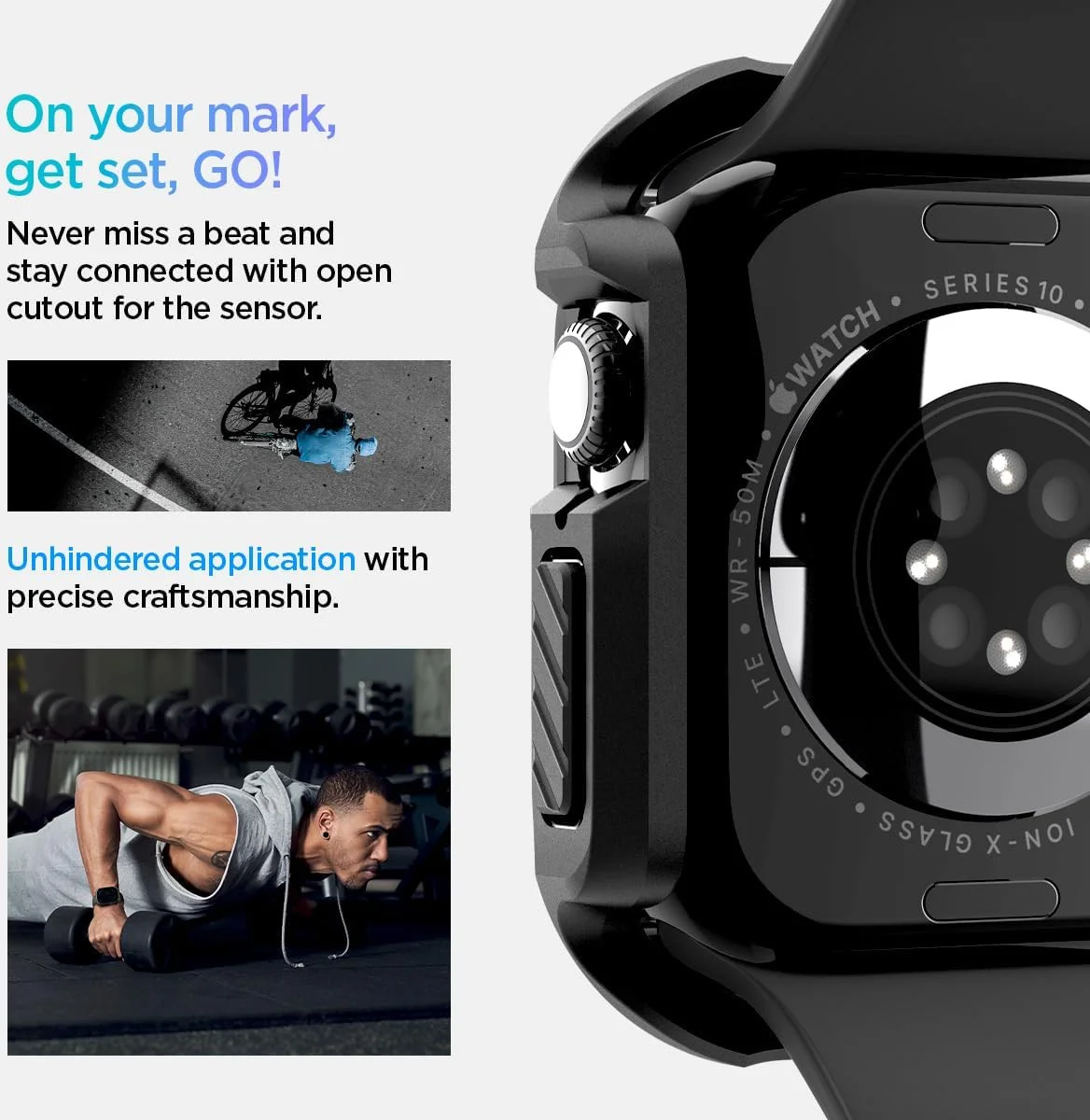 Spigen Tough Armor - Apple Watch 11/10 46MM Hoesje Full Protect - Zwart afbeelding 7
