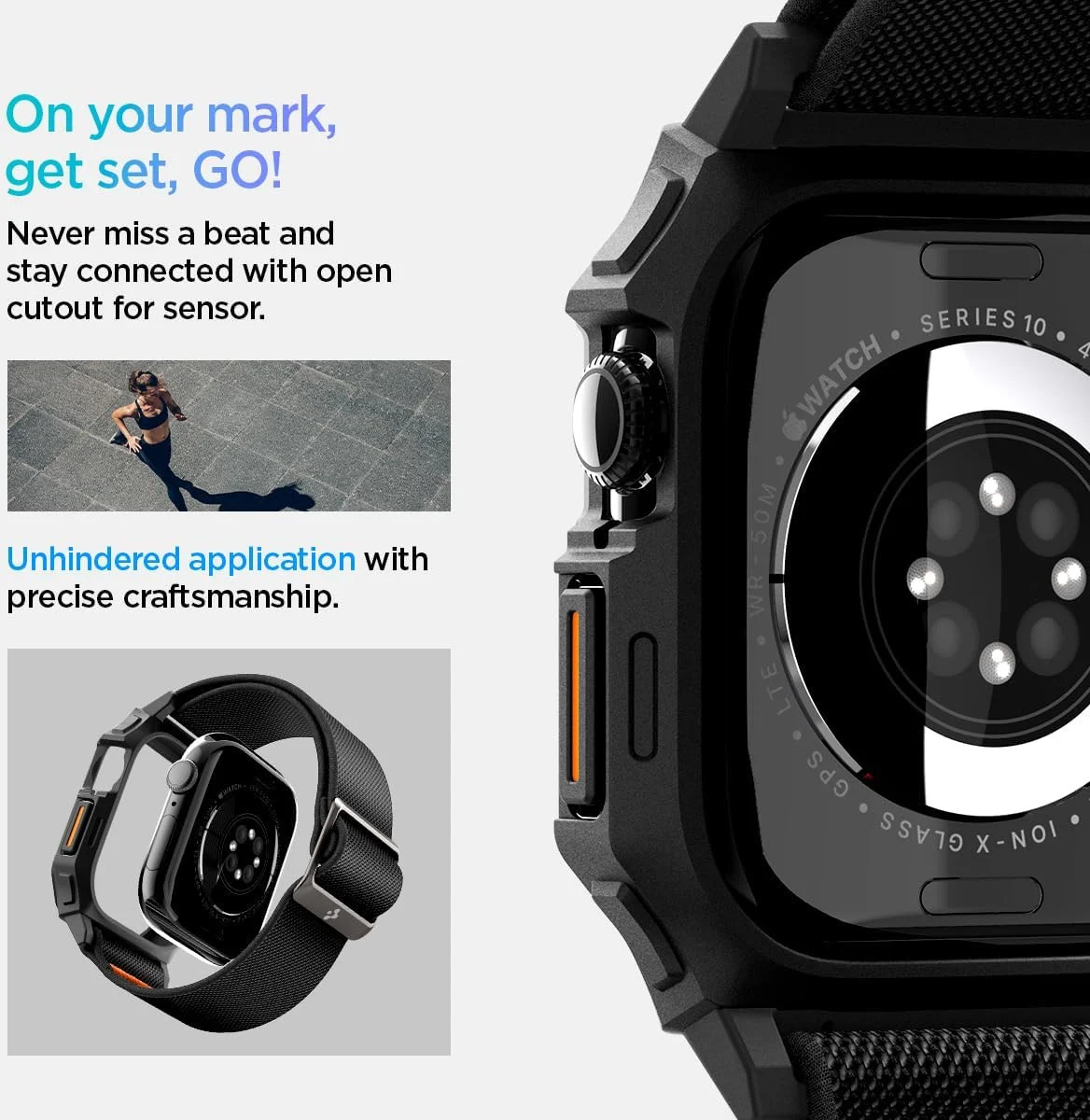 Spigen Lite Fit Pro - Apple Watch 11/10 42MM Hoesje en Bandje - Zwart afbeelding 6