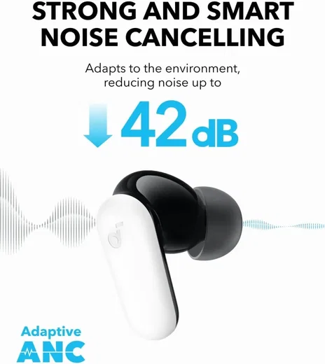 Anker Soundcore P30i Draadloze Oordopjes ANC Bluetooth 5.4 Oortjes Wit afbeelding 3