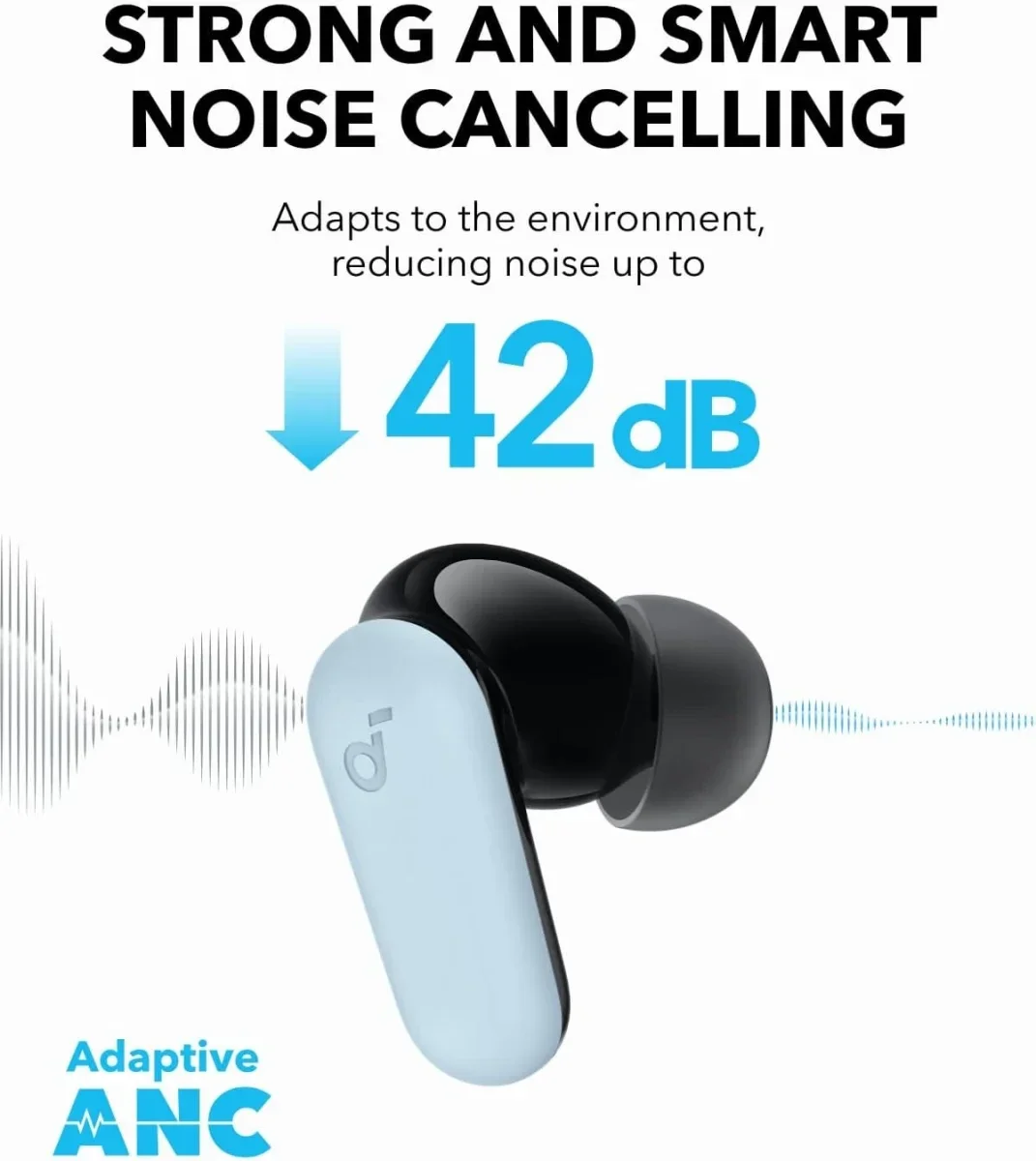 Anker Soundcore P30i Draadloze Oordopjes ANC Bluetooth 5.4 Oortjes Blauw afbeelding 3