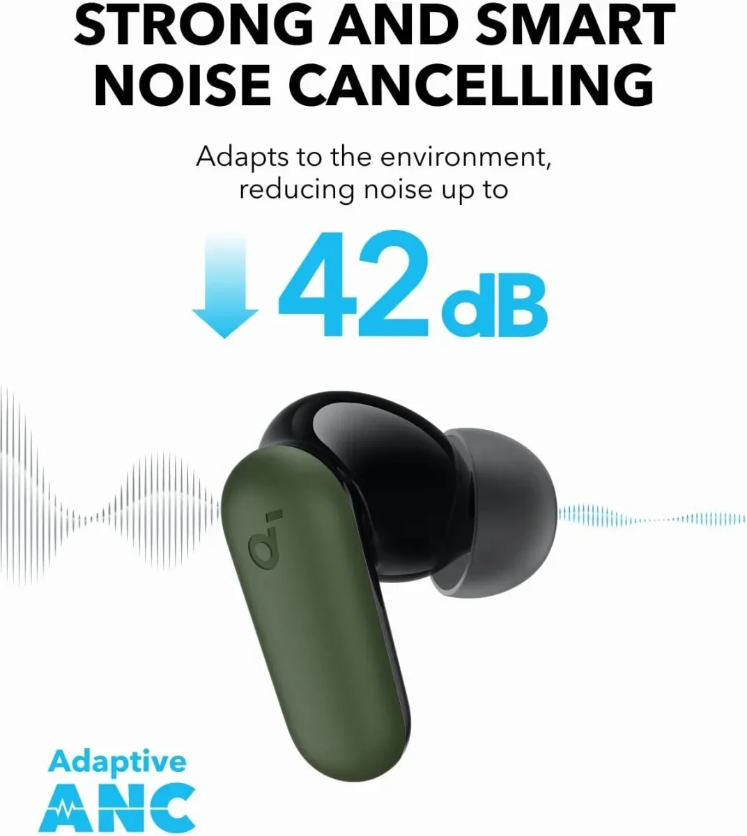 Anker Soundcore P30i Draadloze Oordopjes ANC Bluetooth 5.4 Oortjes Groen afbeelding 3