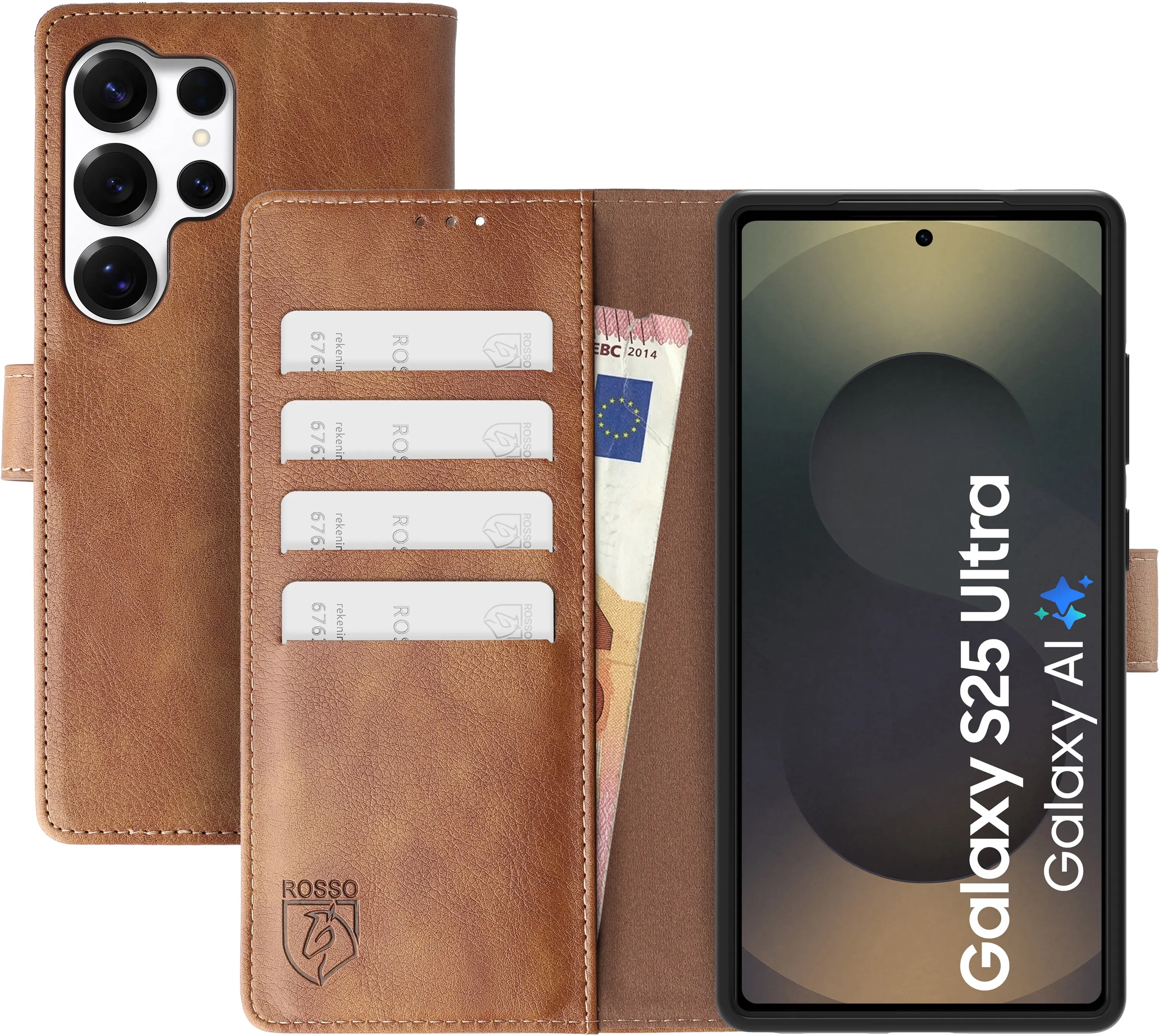 Rosso Element Samsung Galaxy S25 Ultra Hoesje Book Case Wallet Bruin afbeelding 1