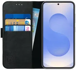 Rosso Deluxe Samsung Galaxy S25 Hoesje Echt Leer Book Case Zwart afbeelding