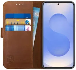 Rosso Deluxe Samsung Galaxy S25 Hoesje Echt Leer Book Case Bruin afbeelding