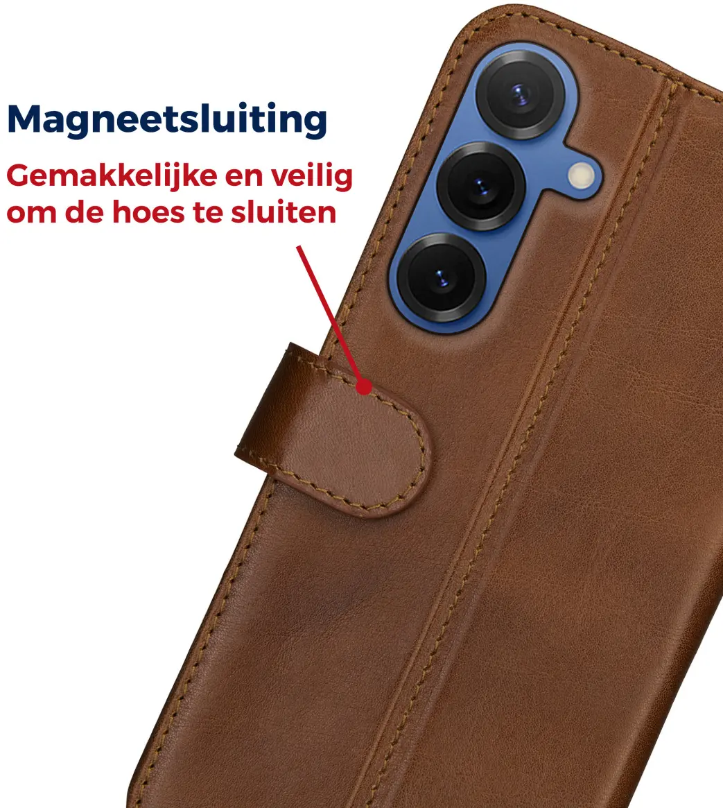 Rosso Deluxe Samsung Galaxy S25 Hoesje Echt Leer Book Case Bruin afbeelding 4