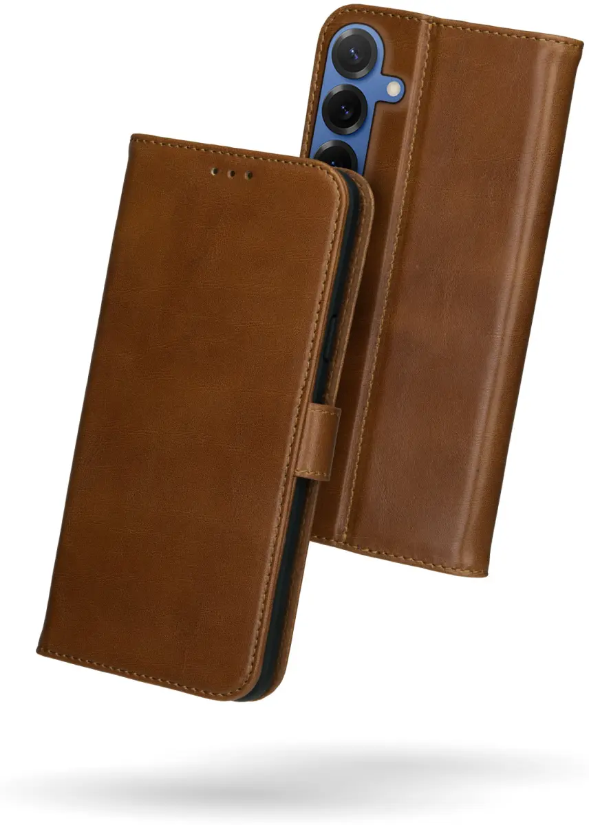Rosso Deluxe Samsung Galaxy S25 Hoesje Echt Leer Book Case Bruin afbeelding 7