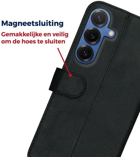 Rosso Deluxe Samsung Galaxy S25 Plus Hoesje Echt Leer Book Case Zwart afbeelding 4