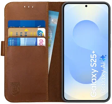 Rosso Deluxe Samsung Galaxy S25 Plus Hoesje Echt Leer Book Case Bruin