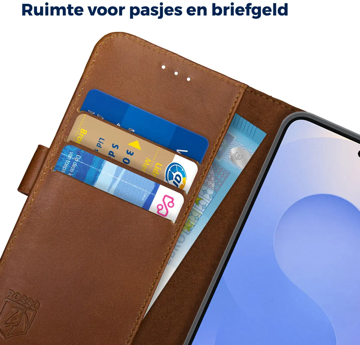 Rosso Deluxe Samsung Galaxy S25 Plus Hoesje Echt Leer Book Case Bruin afbeelding 5