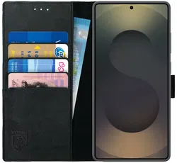 Rosso Deluxe Samsung Galaxy S25 Ultra Hoesje Echt Leer Book Case Zwart afbeelding