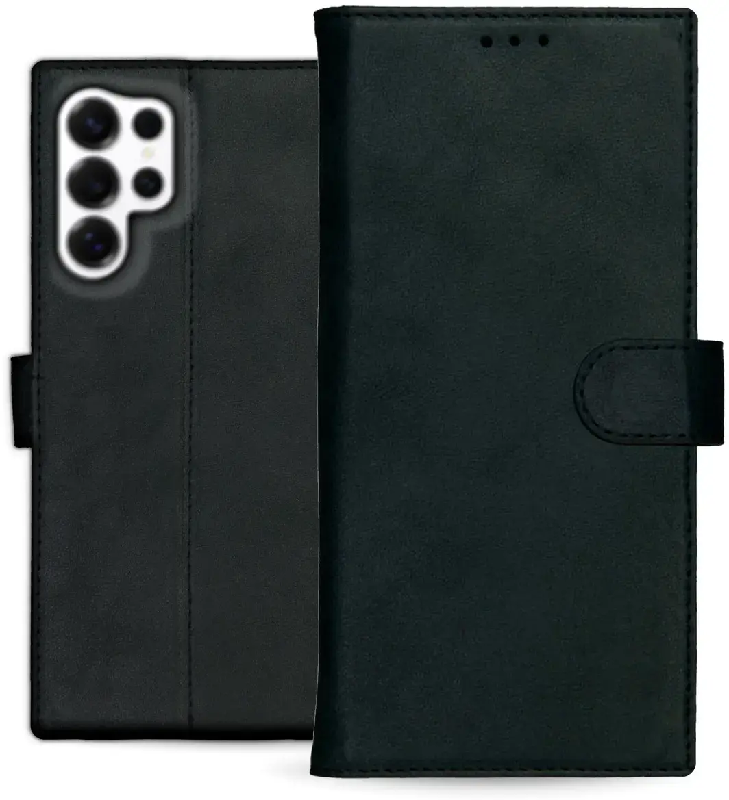 Rosso Deluxe Samsung Galaxy S25 Ultra Hoesje Echt Leer Book Case Zwart afbeelding 10