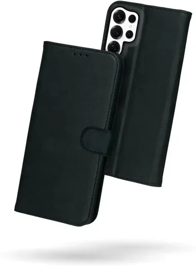 Rosso Deluxe Samsung Galaxy S25 Ultra Hoesje Echt Leer Book Case Zwart afbeelding 2