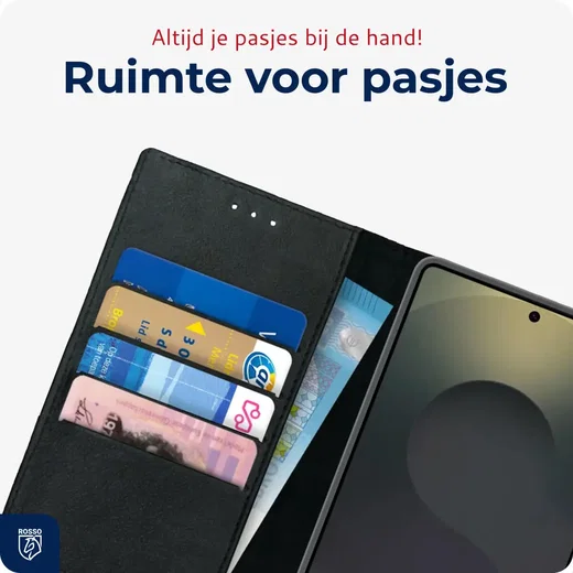 Rosso Deluxe Samsung Galaxy S25 Ultra Hoesje Echt Leer Book Case Zwart afbeelding 5
